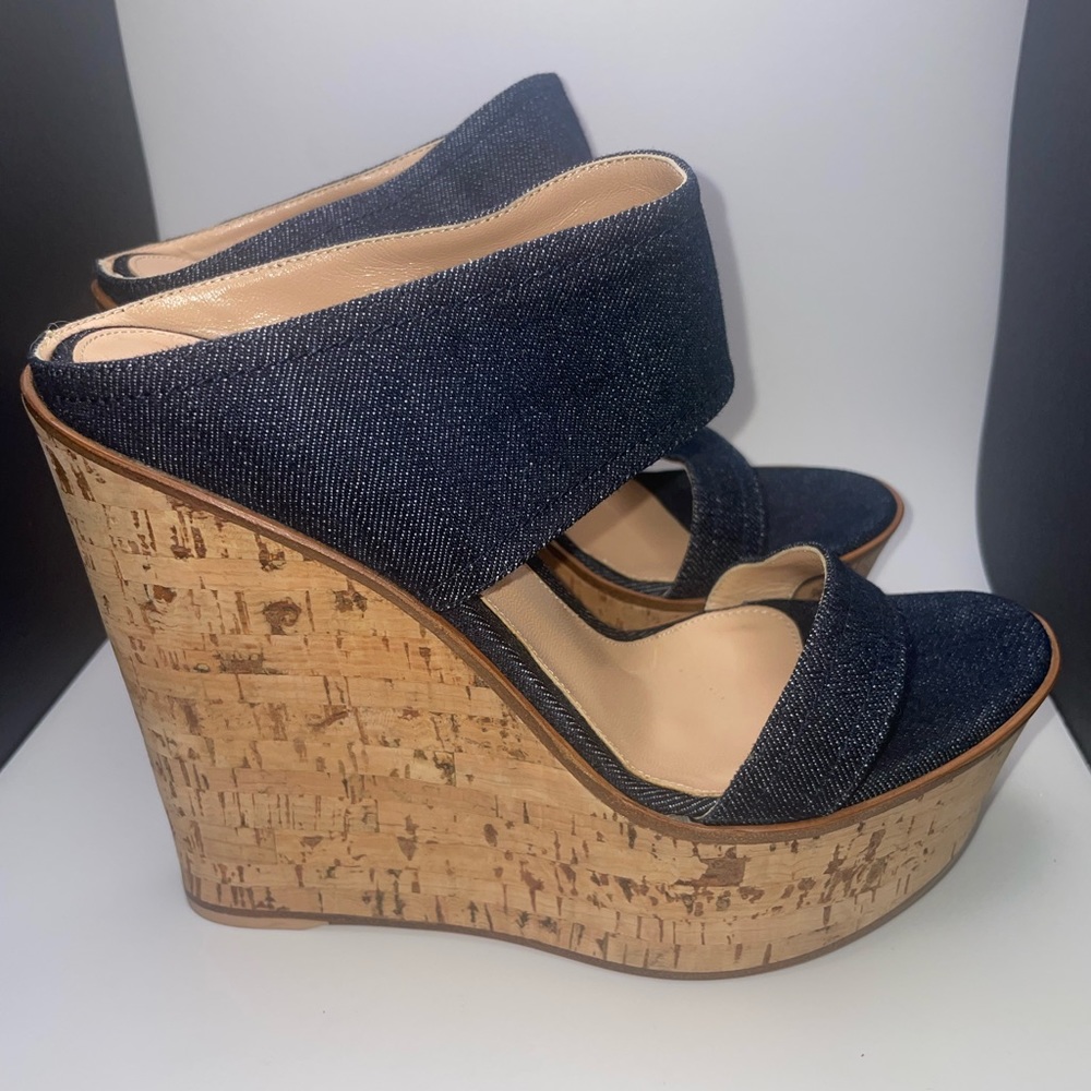 Gianvito Rossi Denim Strap Cork Wedges